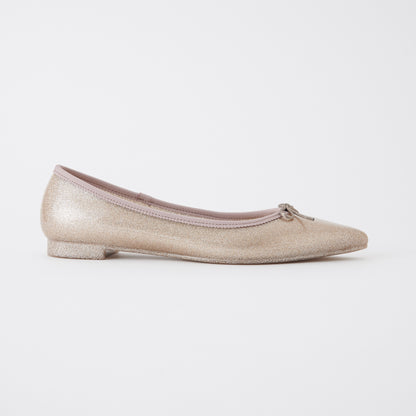 【TEMPERATE】IRMA_リボン付グリッターフラットシューズ（晴雨兼用）