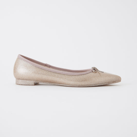 【TEMPERATE】IRMA_リボン付グリッターフラットシューズ（晴雨兼用）