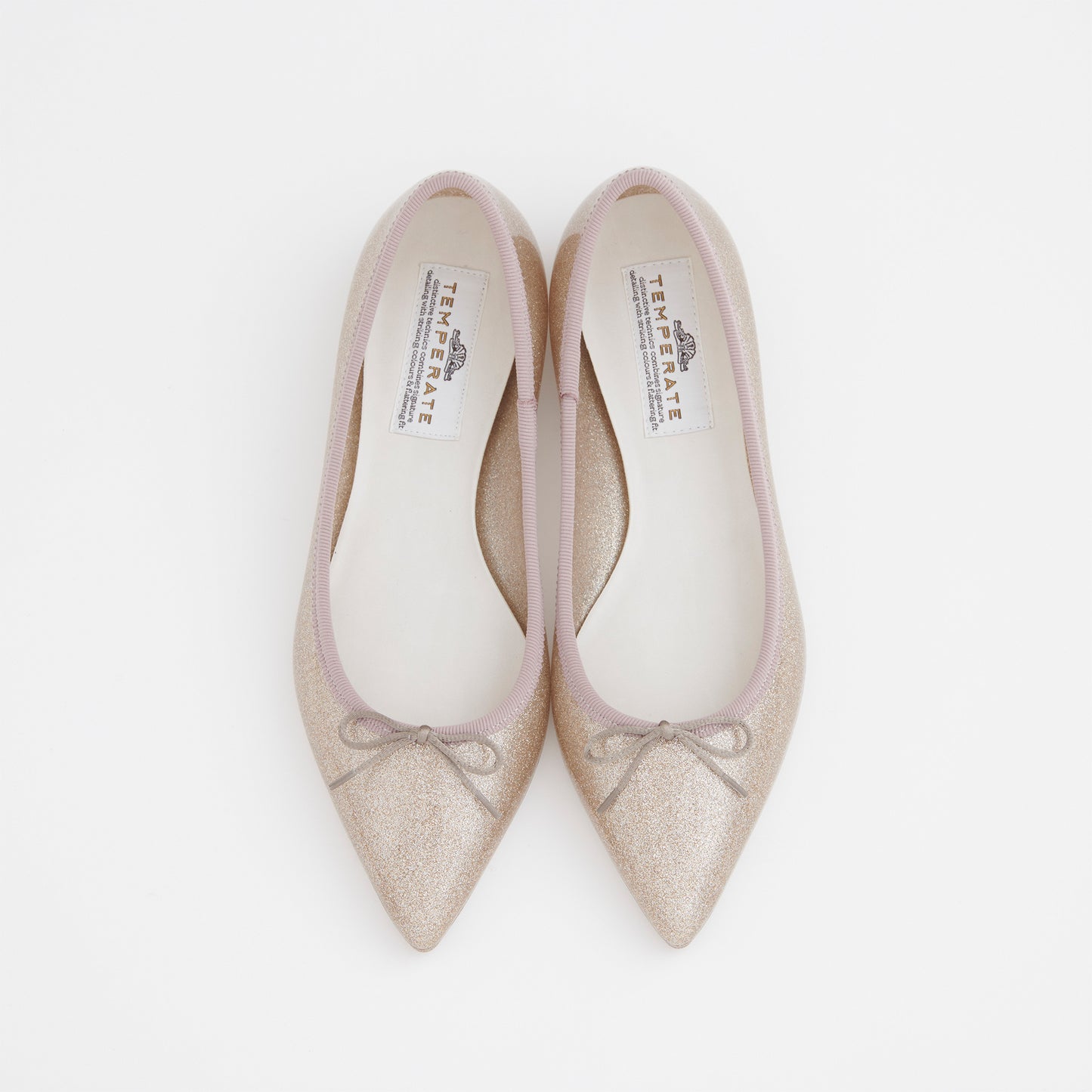 【TEMPERATE】IRMA_リボン付グリッターフラットシューズ（晴雨兼用）