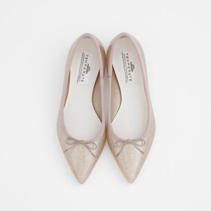 【TEMPERATE】IRMA_リボン付グリッターフラットシューズ（晴雨兼用）