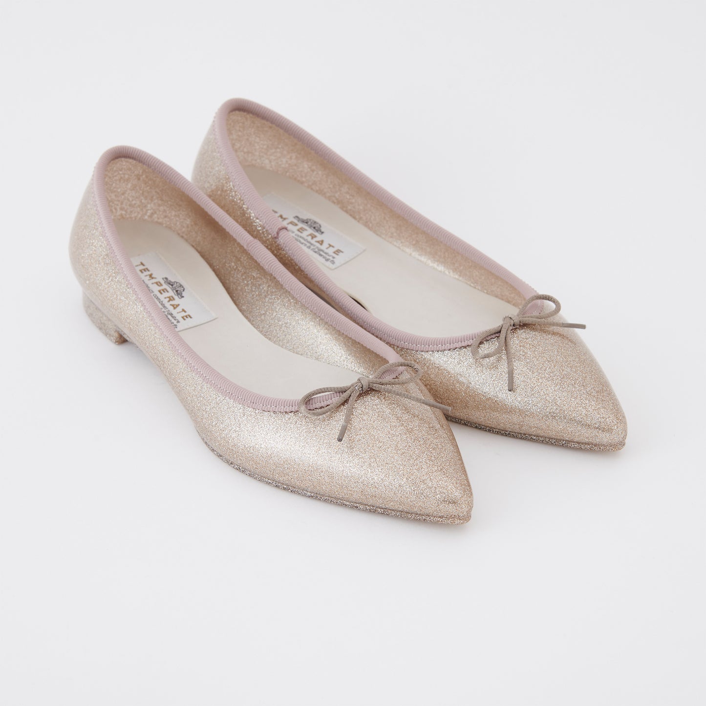 【TEMPERATE】IRMA_リボン付グリッターフラットシューズ（晴雨兼用）