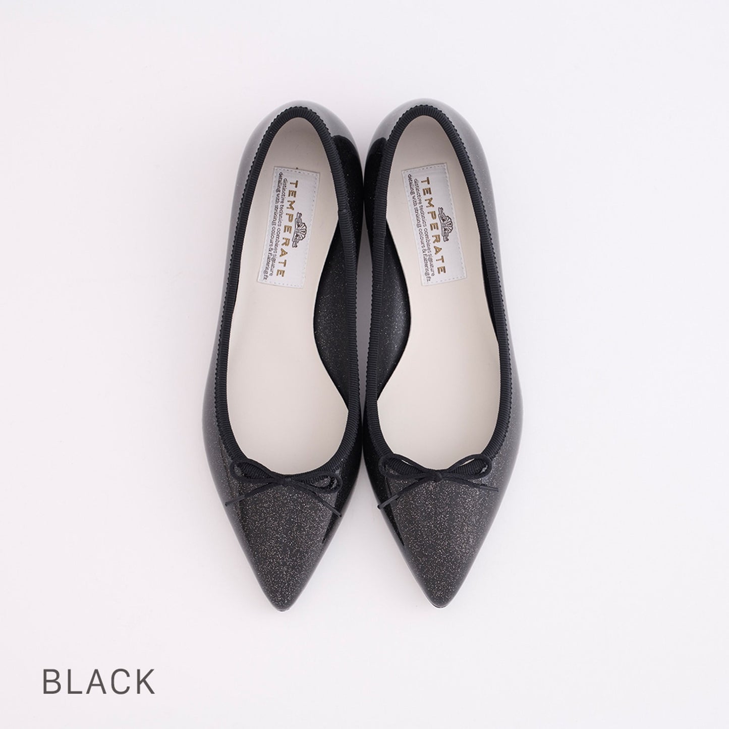 【TEMPERATE】IRMA_リボン付グリッターフラットシューズ（晴雨兼用）