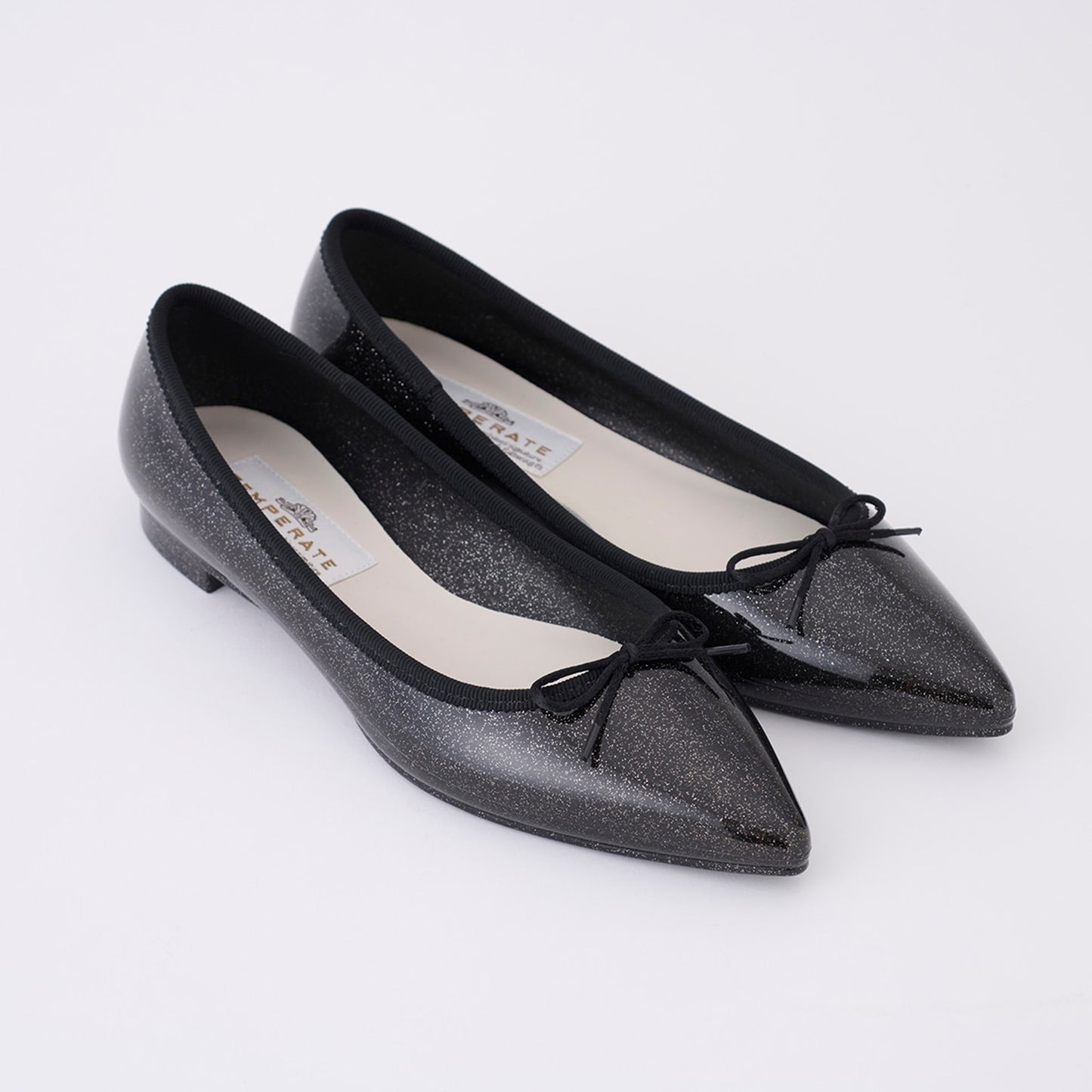 【TEMPERATE】IRMA_リボン付グリッターフラットシューズ（晴雨兼用）