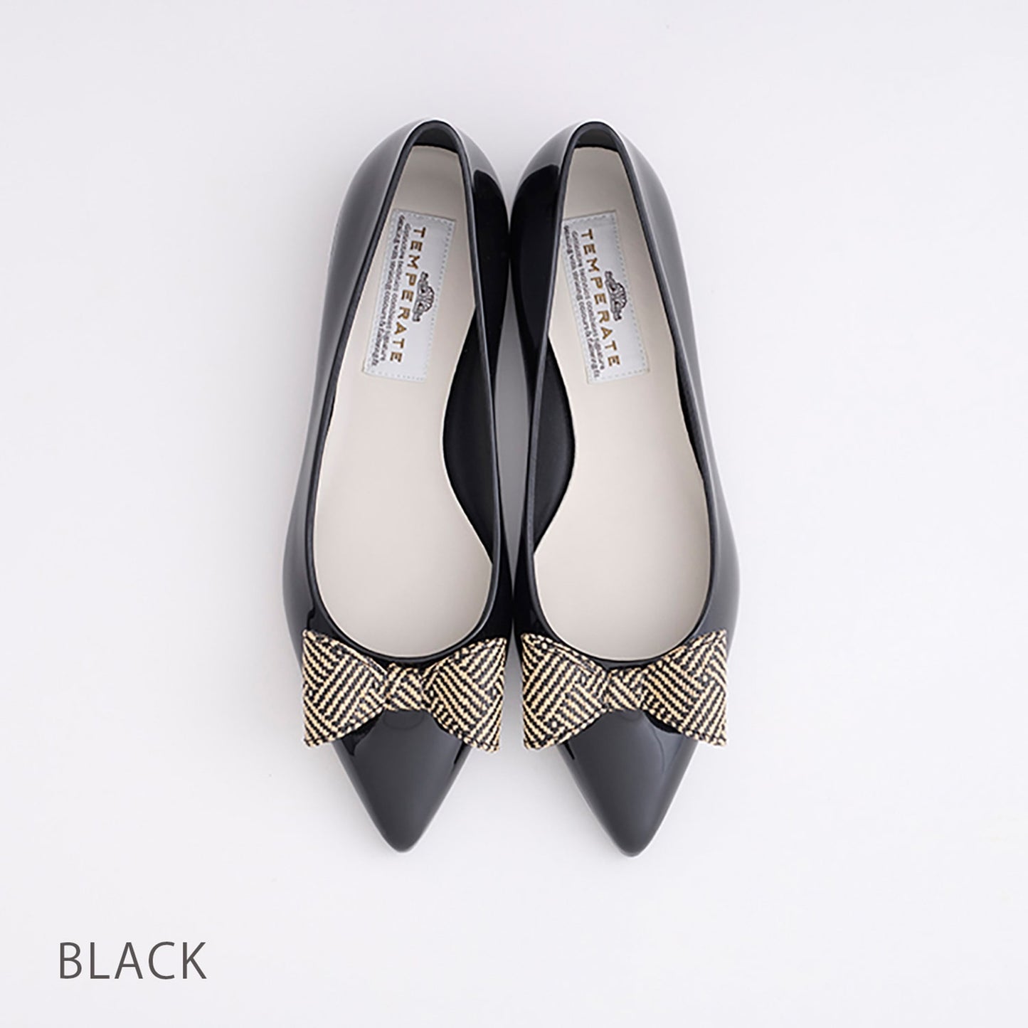 【TEMPERATE】MILLA_ビッグリボン付エナメルフラットシューズ（晴雨兼用）