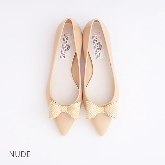 【TEMPERATE】MILLA_ビッグリボン付エナメルフラットシューズ（晴雨兼用）