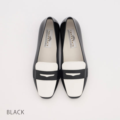 【TEMPERATE】RUTH_スクエアトゥーバイカラーローファー（晴雨兼用）