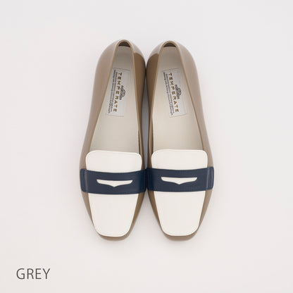 【TEMPERATE】RUTH_スクエアトゥーバイカラーローファー（晴雨兼用）